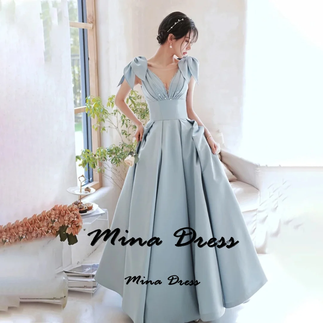 

Mina Customized Bow Wedding Party Dress Dresses for Formal Occasions Thin Waist Sleeveless V-neck Evening Dresses Woman Elegant