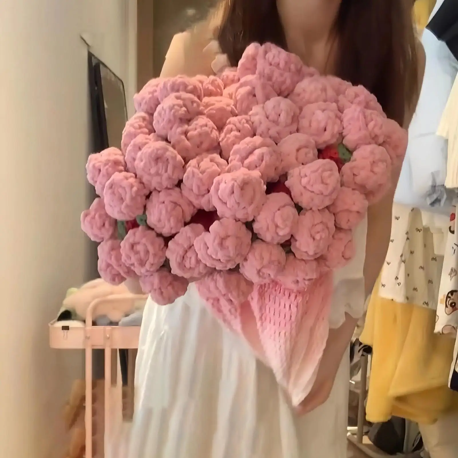 Crochet Kit Blanket Complete Easy Learn Pink Bouquet Blanket Knitting Kit For Adults Women Mom Home Decor Bed Throws Couch