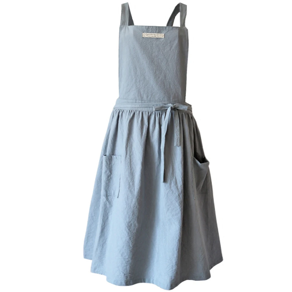 Nordic Pleated Apron Soft Washed Cotton Kitchen Apron INS Solid Fabric Househould Bibs Coffee Shop Aprons with Pockets