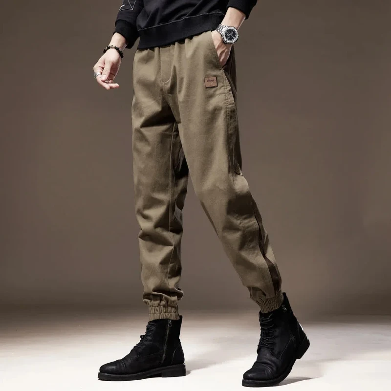 Spring Autumn Fashion Cotton Solid Men's Clothing Contrast Color Loose Pockets Thin Style Bound Feet Drawstring Y2K Casual Pants