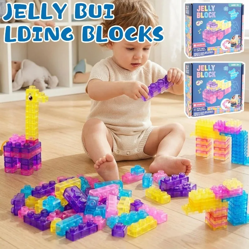 

Children's Transparent Jelly Building Blocks Puzzle Toys Soft Building Blocks DIY Colorful Building Blocks Early Education Toys