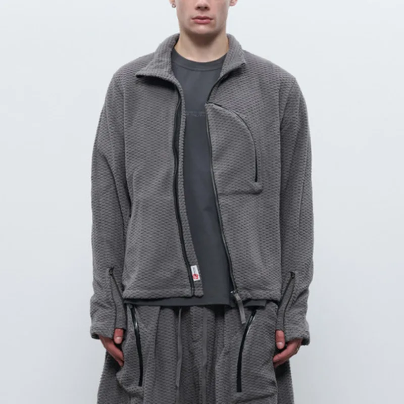 HKSH Spring Autumn New Men Niche Design Spliced Contrast Color Curved Split Fleece Jacket Trend Fashion Casual Punk Coat HK19066