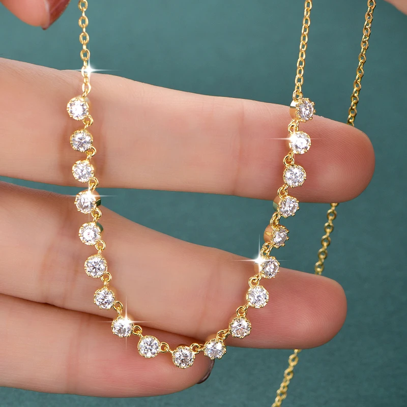 Rrjzz Vollständige 3mm D-Farbe VVS1 Rundschliff Moissanit Bubble Halskette GRA Laborgezüchteter Diamant 14k Vergoldete Damen Halskette Schmuck – Detail 7