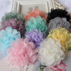 Tela de gasa grande hecha a mano, flor Artificial para vestido de novia, decoración de sombreros, 9,5 CM, 5 unidades por lote