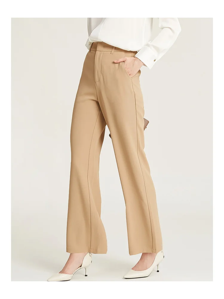 SuyaDream Woman OL  Elastic Waist Solid Straight Long Pants 2022 Spring Office Lady Black Chic Trousers