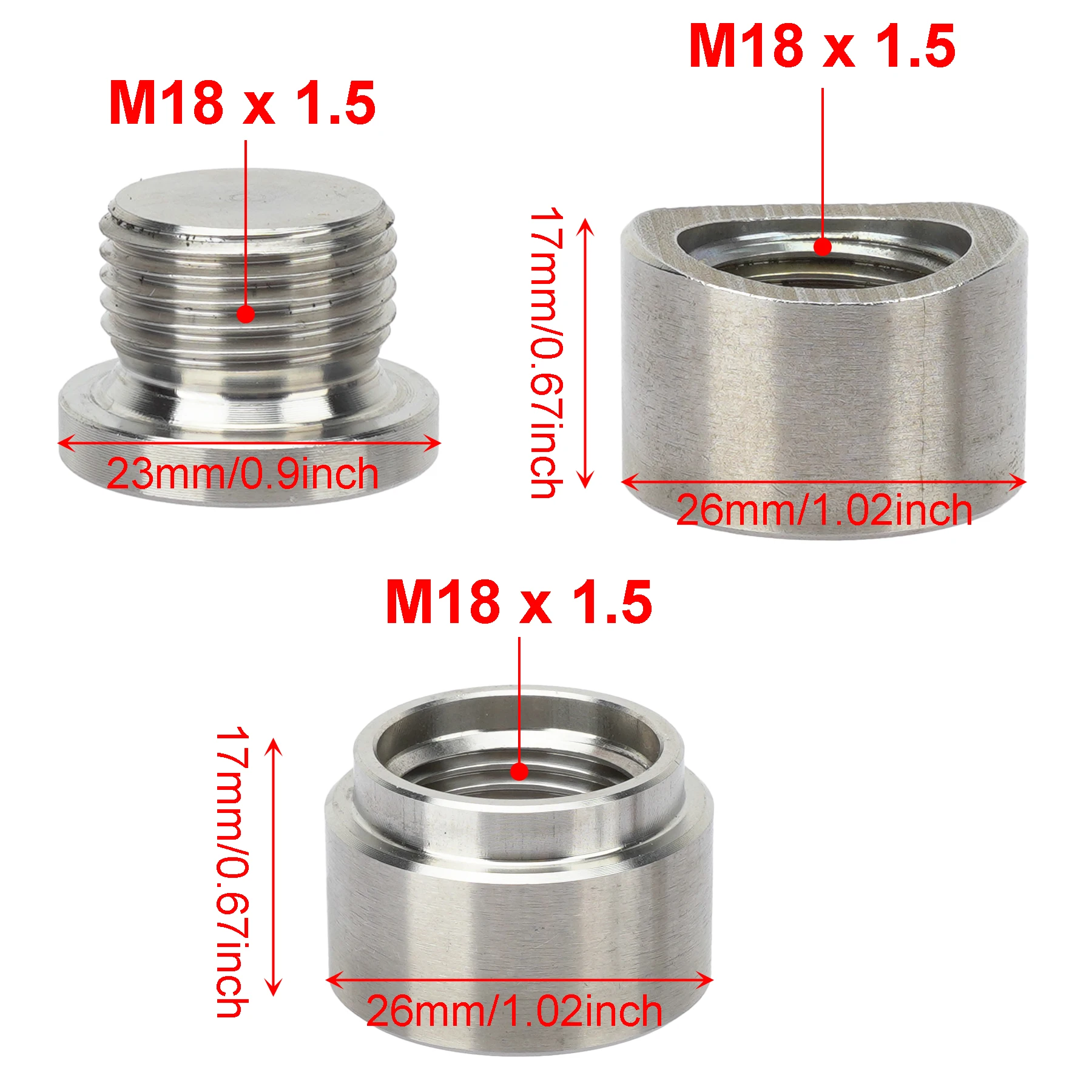 O2 Oxygen Sensor Mounting Bung and Plug M18 x 1.5 Stainless Steel Fitting Notched Flat Style Weld in Bung for Exhaust Down Pipe