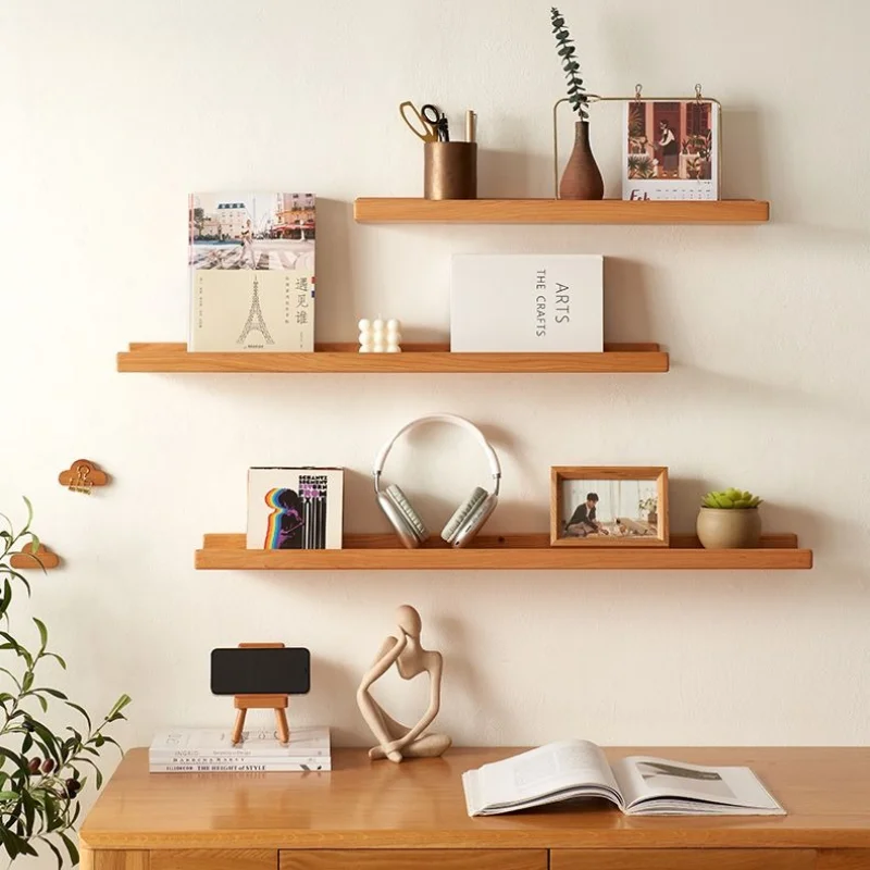 Wall-mounted Storage Holders Nordic Simple Organizer Shelf Single Layer Wooden Floating Wall Shelves Home Storage Organization