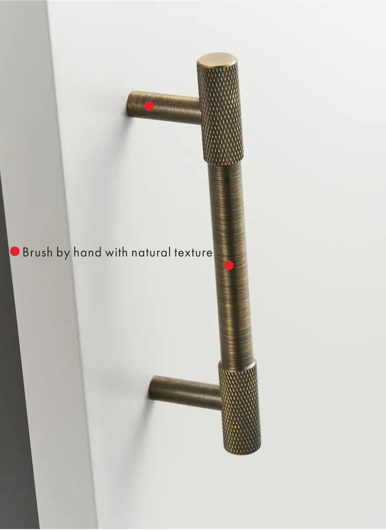 Dooroom Möbelgriffe aus massivem Messing mit Rändelung, Schrankknöpfe, Schubladengriffe, Schrank- und Kleiderschrankgriffe, Schuhschrankgriffe, T-Bar-Griffe – Detail 6