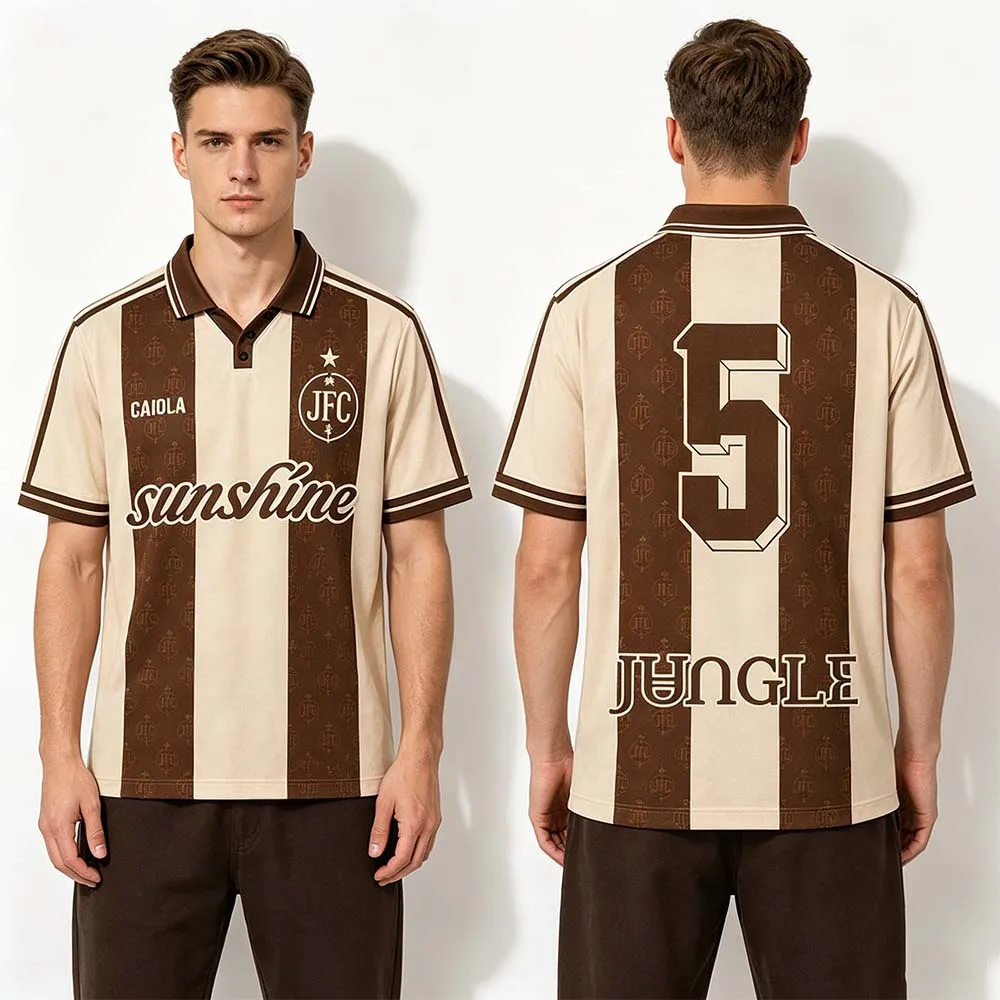 Jungle Sunshine Album Exklusives Merchandise Polo-Jersey für Herren Vintage Gestreiftes Poloshirt Kurzarm Retro Uniform Locker Sitzendes Streetwear-Oberteil – Detail 2