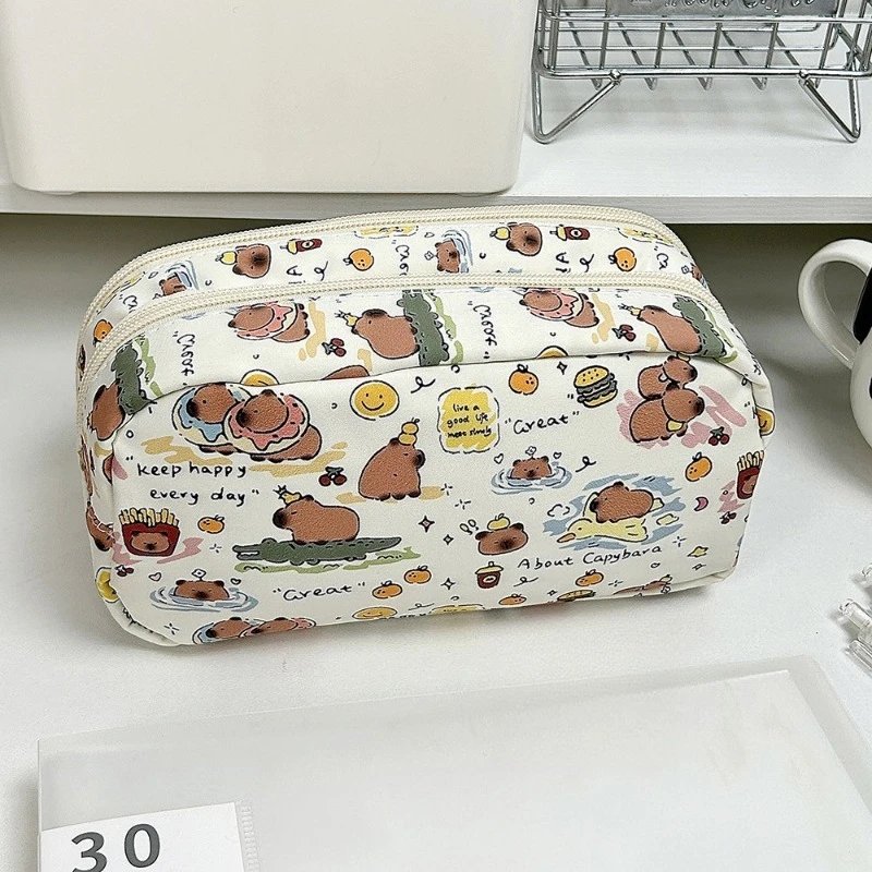 Pencil Bag Capybara Pink Transparent Large Capacity Cute Stylish Storage Pouch Student Portable Stationery Organizer