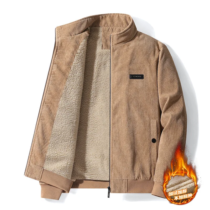 Winter ew corduroy jacket motorcycle jacket men fleece thickened fashion stand-up collar imitation lamb wool casual men's jacket