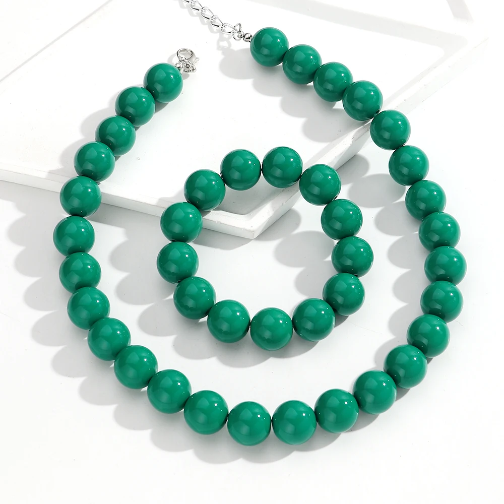 2 Teile/satz Boho Bunte Acryl Runde Perlen Halsband Halskette Armbänder Geometrische Harz Ball Perlen Party Schmuck Set für Frauen Neue – Detail 14