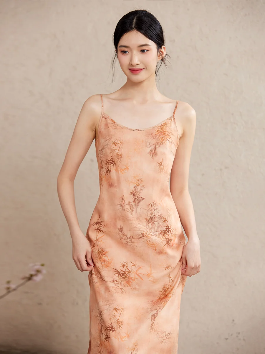 

New Chinese Sle National Trend Summer Gentle Temperament Silk Print Inner Wear Outer Wear Strap Dr Women