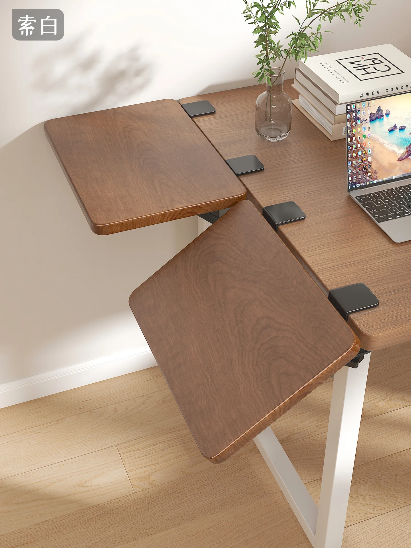 Suporte de Teclado para Mesa com Apoio de Braço e Prateleira de Armazenamento, Extensor de Mesa de Escritório, Suporte Empilhável sem Furos para Expansão de Espaço