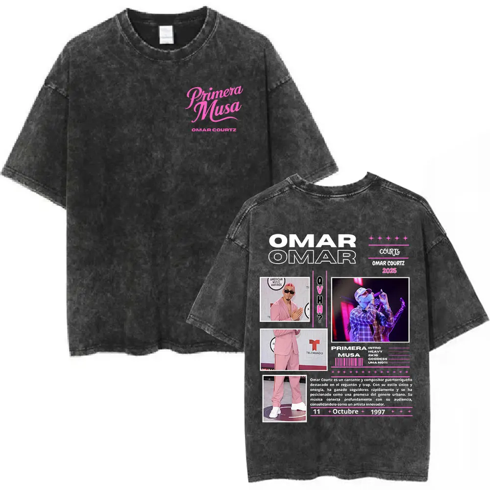 Omar Courtz Primera Musa Concert Tour 2025, винтажная потертая футболка для мужчин и женщин, модная футболка в стиле хип-хоп, хлопковые футболки с короткими рукавами