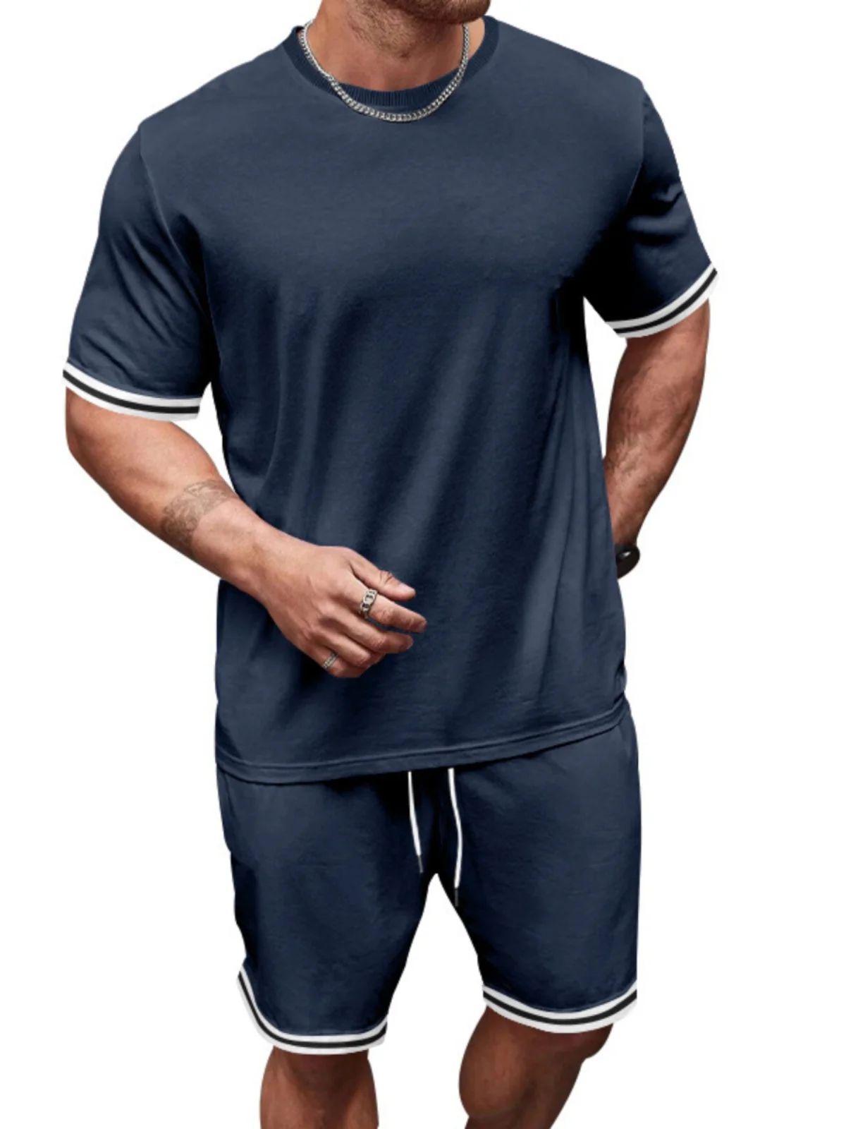 

Loose ort Sve Men's Casual Set 2025 plus Size Two-Piece Suit Pure Color T-irt And orts Set for Summer