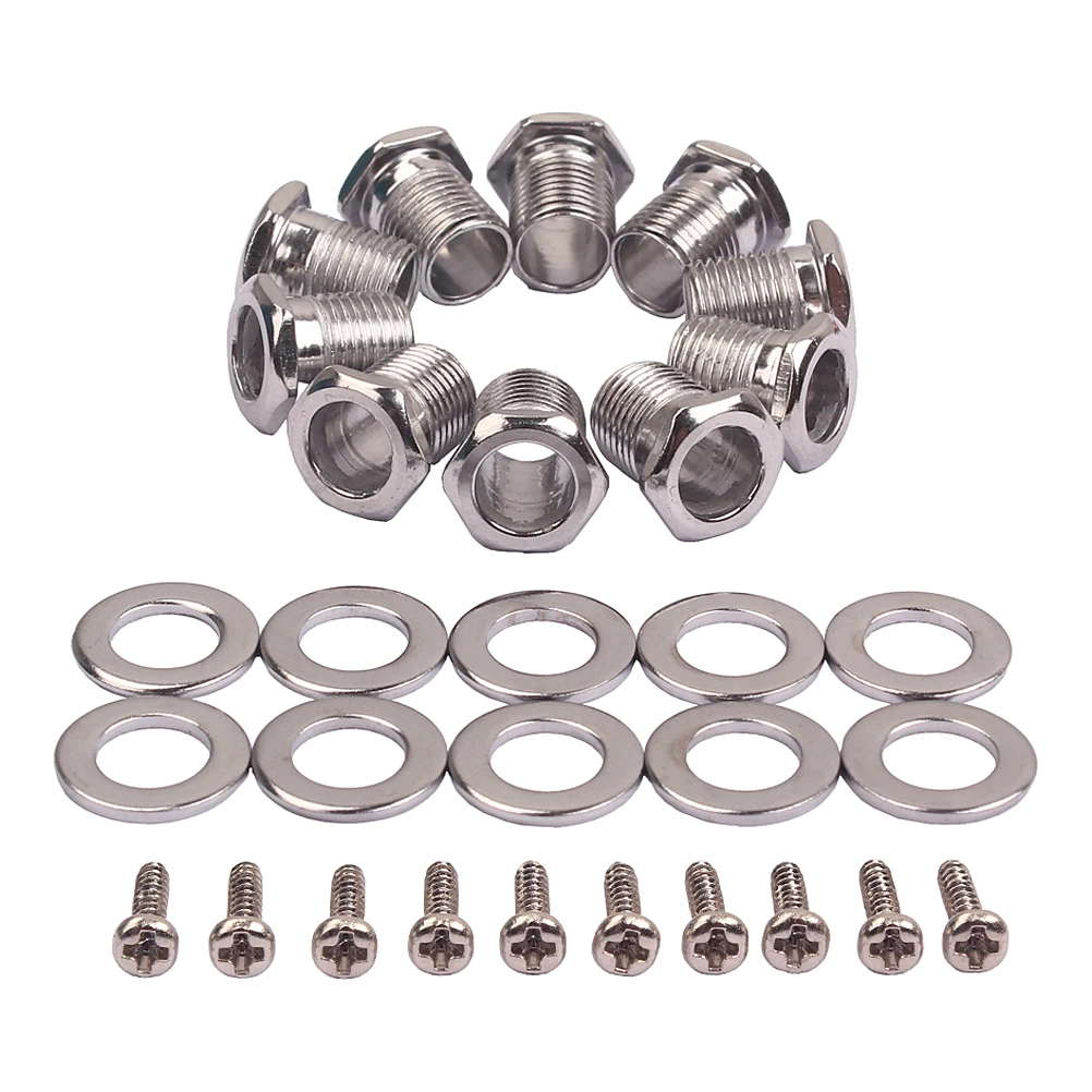 

10pcs 1 Set Threaded Bushing Tuning Peg Ferrule Mounting Screw Accessories Electric Guitar Ukulele Replacement Metal Tuning Peg