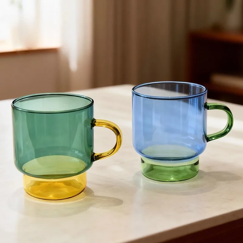 300ml Stackable Heat Resistant Glass Cup Creative Double Layered Insulated Coffee Cup Colorful Home Office Portable Glass Cup
