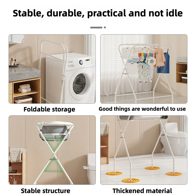 All-in-One No-Bend Baby Bathtub Set with Basin Holder, Folding Stand & Elevated Drying Rack - Newborn to Toddler