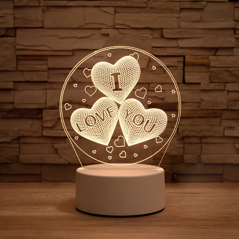 Lâmpada de LED romântica e em acrílico em 3D, candeeiro de mesa de luz decorativa em forma de balão, coração e amor para noite e presente de dia dos namorados, namorada e esposa