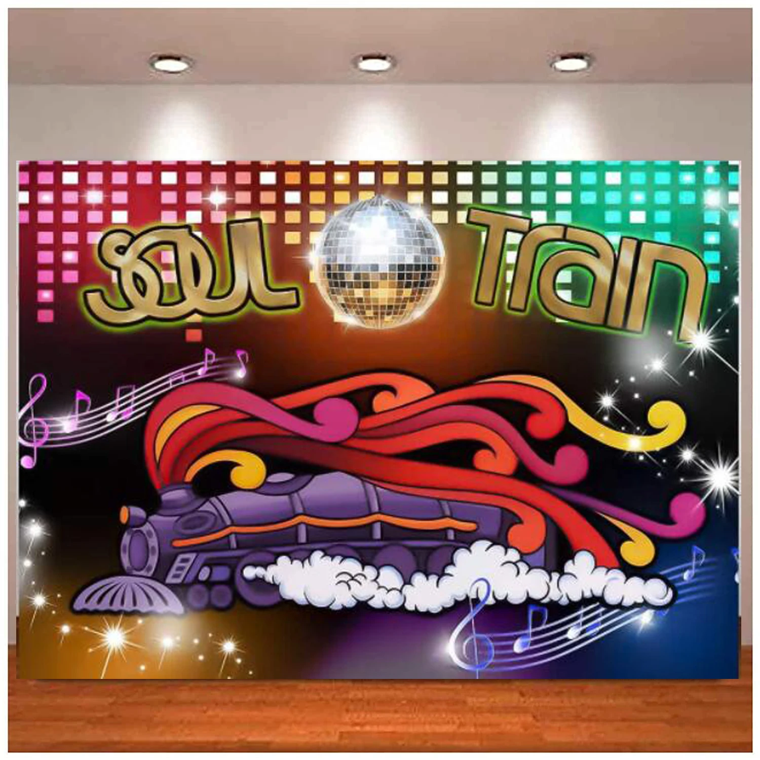 

Soul Train Theme Photography Backdrop 70's and 80's Disco Dancing Prom Party Decoration Supplies Neon Glow Photo Background