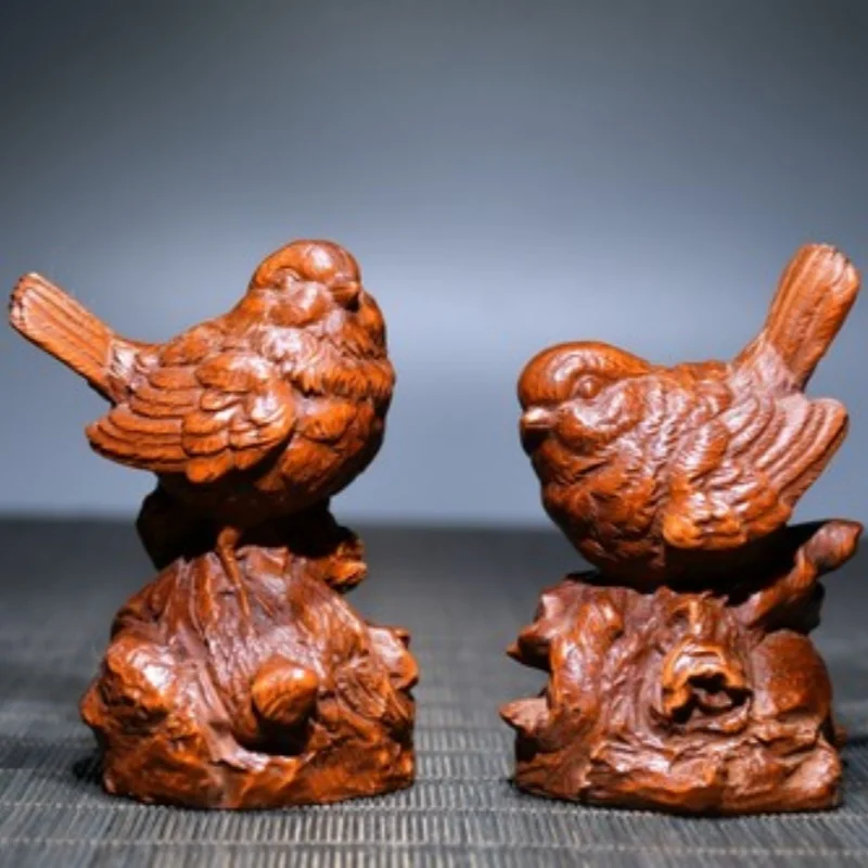 

Китайская винтажная деревянная самшитовая резная статуя птиц, пара украшений дома, искусство