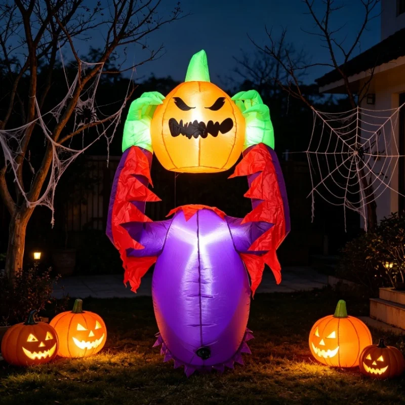 4FT Halloween Inflatable Pumpkin Monster with Glowing Eyes Outdoor Decoration for Yard Garden Party Haunted House Decor Props