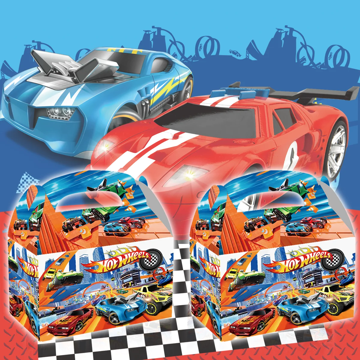 Race Car Hot Wheels Theme Birthday Party Supplies Candy Boxes Snack Goody Cardboard Boxes Gifts Favors Bags for Kids Baby Shower