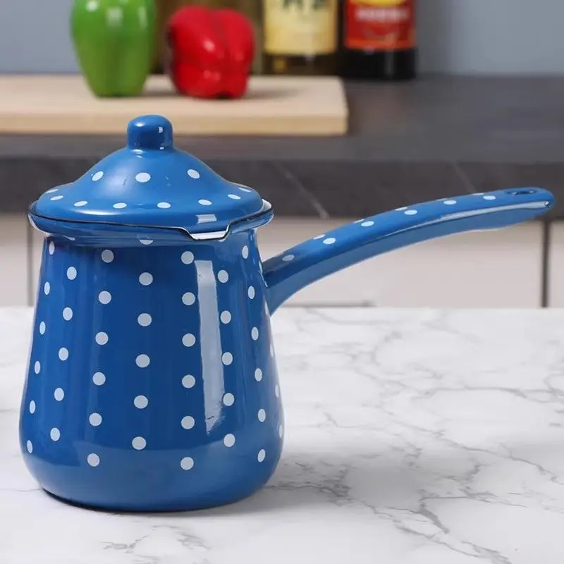 European Enamel Mini Coffee Pot Hot Milk Coffeemaking Butter Milk Jug Milk Pot view 3