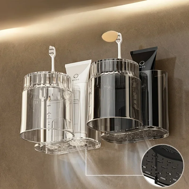 

Toothbrush Holder with Mouthwash Cup Wall Mounted Toothbrush Storage Rack Toothpaste Organizer Holder Bathroom Washing Shelf