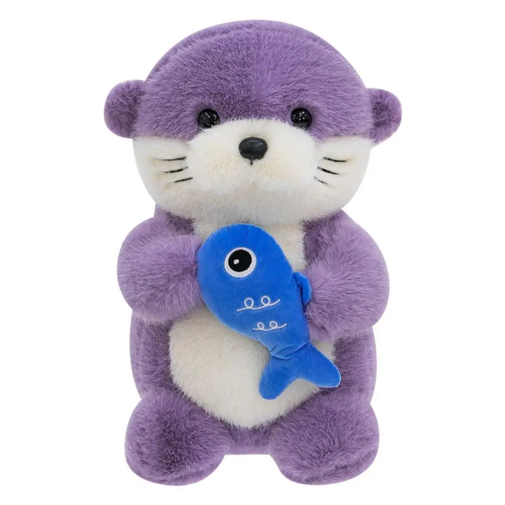 Serie Kawaii Ornamenti Fluffy Otter Collezione morbida che tiene il pesce Lontra Cartoon 35 cm Farcito Lontra Cuscino Bambini Ragazze Ragazzi