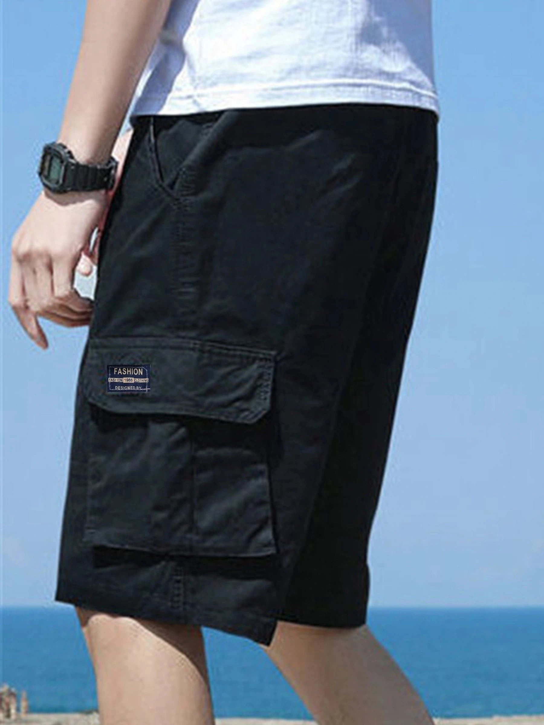 US Oversized  5XL Summer Solid Shorts Men Big Size Social Elastic Waist Men Shorts Outwear Black Beach Chubby Cargo Shorts