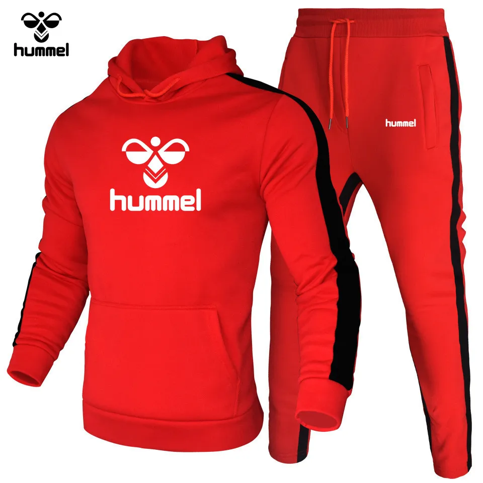 Men\'s HUMMEL Activewear Hooded Sweatshirt and Jogging Pants High Quality Gym Wear Fall/Winter Casual Hoodie 2024 Hot Sale