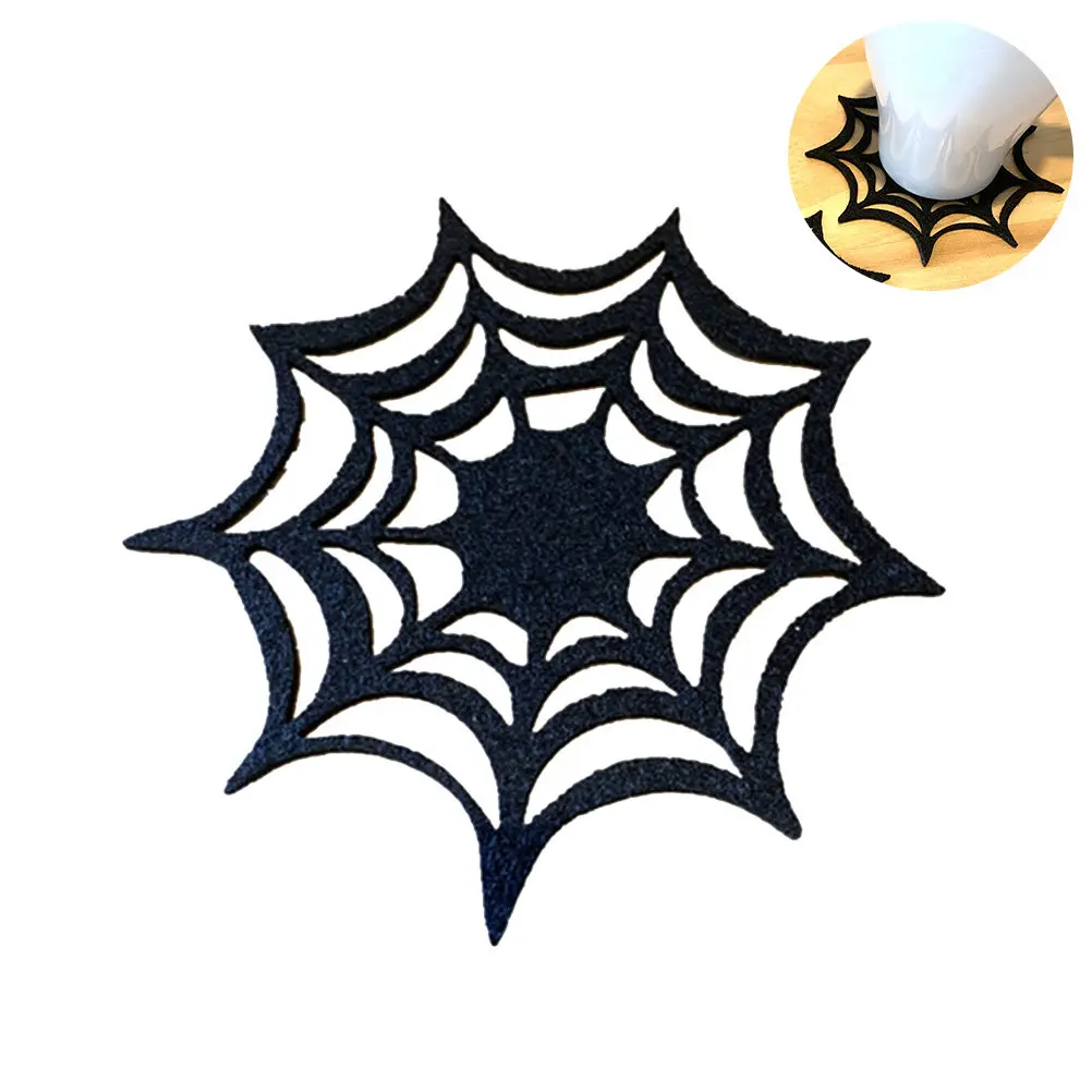 Halloween Spider Web Coasters Placemats Premium Nonwoven Heat Resistant Anti Slip Table Protector for Cups Cutlery Decorative
