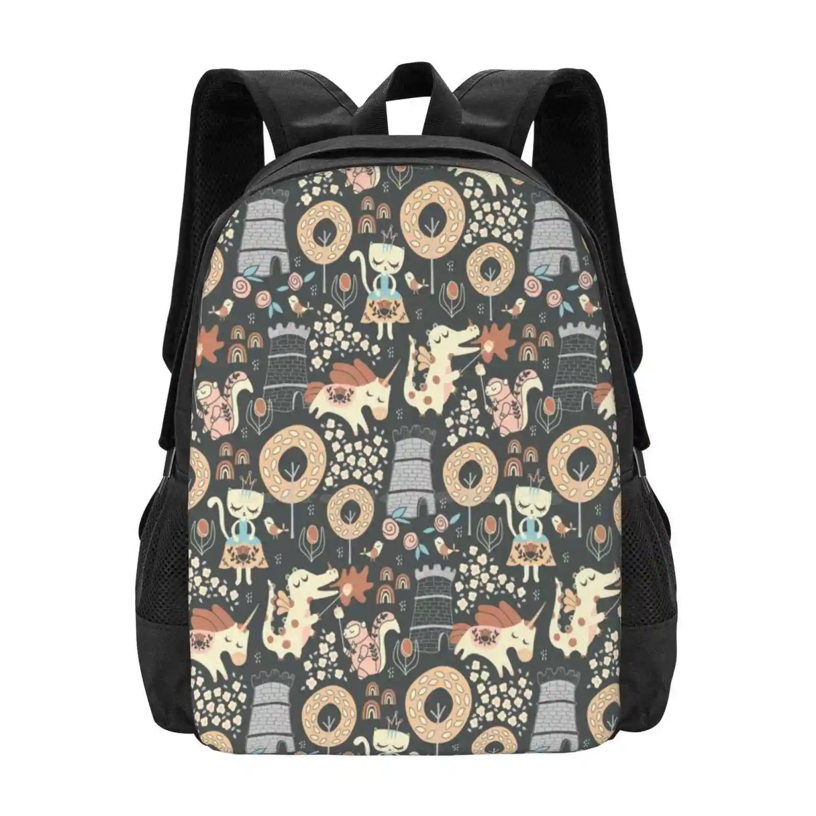 Animal Kingdom School Bag Big Capacity Backpack Laptop Fantasy Whimsical Whimsy Playful Characters Animals Cat Unicorn Dragon