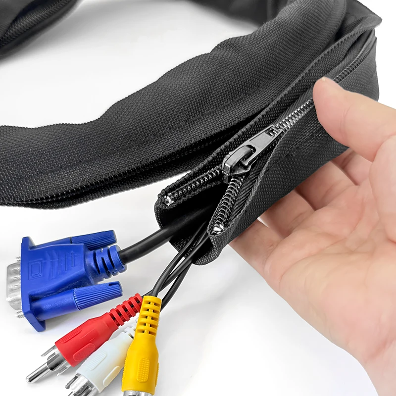 Reusable Zippered Textile Sleeve Black Length 100cm/150cm dustproof Management Protector for Computer TV Wire Cord Organizers