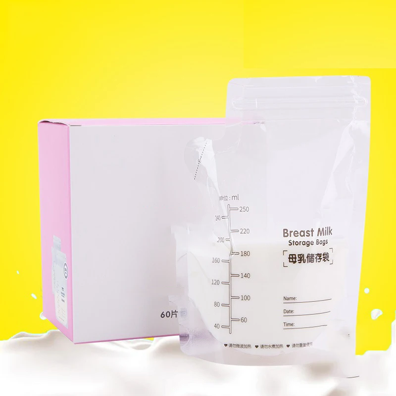 60 Pcs 250ml Disposable Milk Freezer Bag BPA Free Multiple Capacity Breast Milk Storage Bags Baby Food Freshness Package