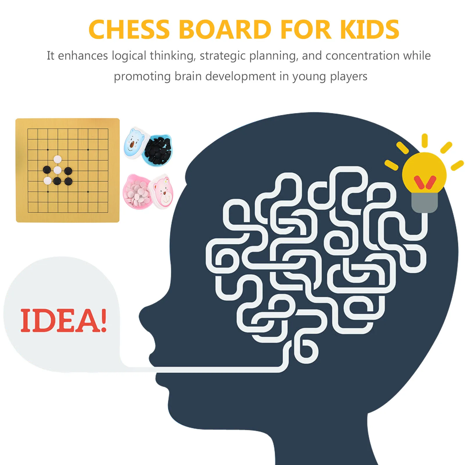2Sets Kids Weiqi Set Bear-Themed Double-Sided Plastic Stones Portable Educational Chess Game for Children Brain
