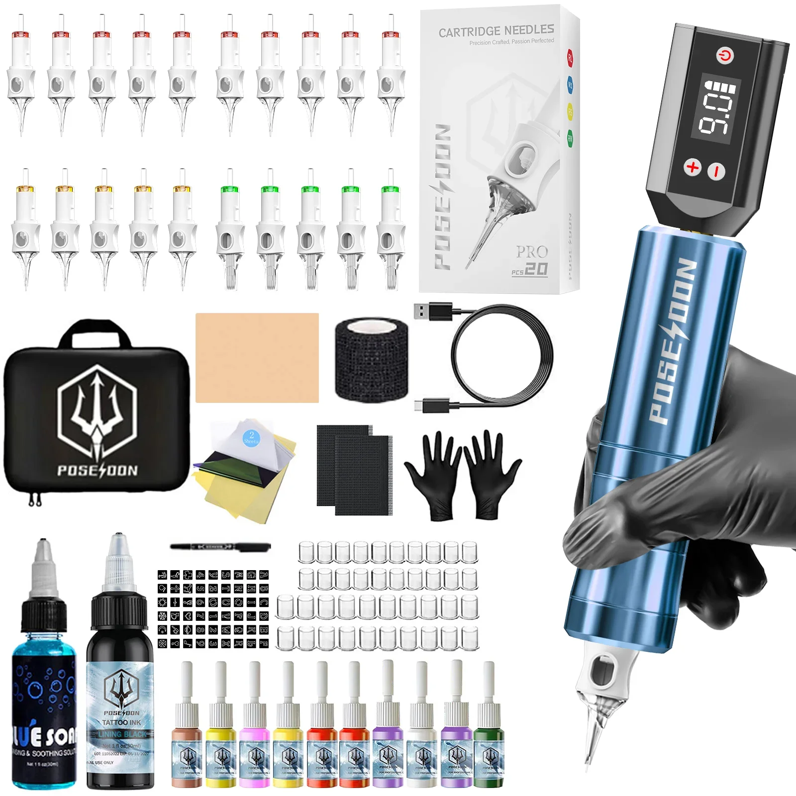 Tattoo Kit POSEIDON V6 Hohe Qualität Tattoo Stift Kit Für Permanent Make-Up Tattoo Maschine Drahtlose Tattoo Netzteil Tattoo Kit