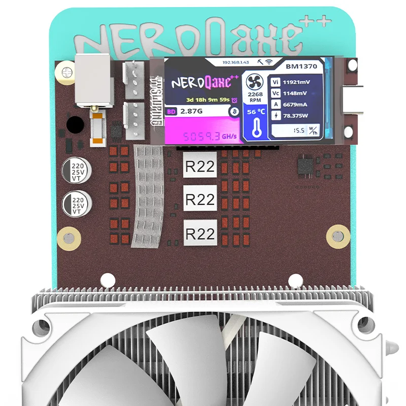 NerdQaxe++4.2~ 4.8TH/s Solo Bitcoin Miner avec puce BM1370 style support bleu