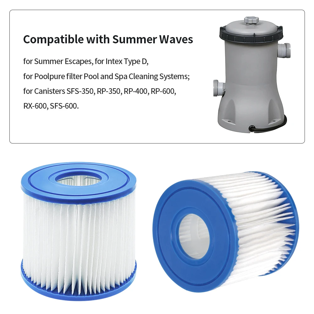 Intex 수영장용 D형 필터 카트리지, 교체 필터 Summer Waves P57100102 SFS-350 RP-350 RP-400 RP-600 RX-600