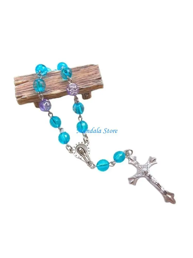 

U2JC 10Pcs Crosses Pendant Rosary Bracelets Catholic Beaded Hand Jewelry Gift for Men Women Praying Jewelry Ornament