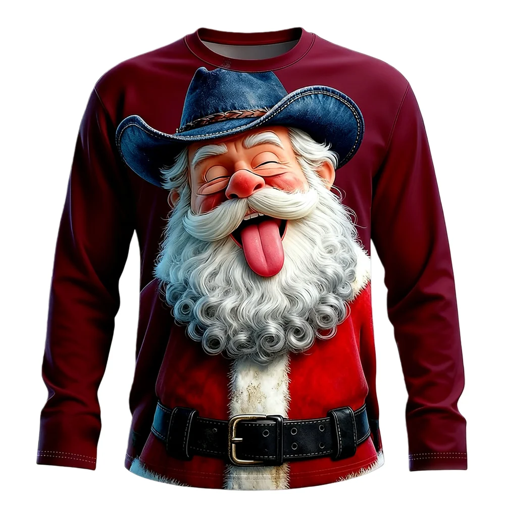 

Autumn Casual Men's T-shirt Christmas Style Long Sleeve Tees Funny Santa Claus Graphic T Shirt For Men 3D Printed Men's Clothing