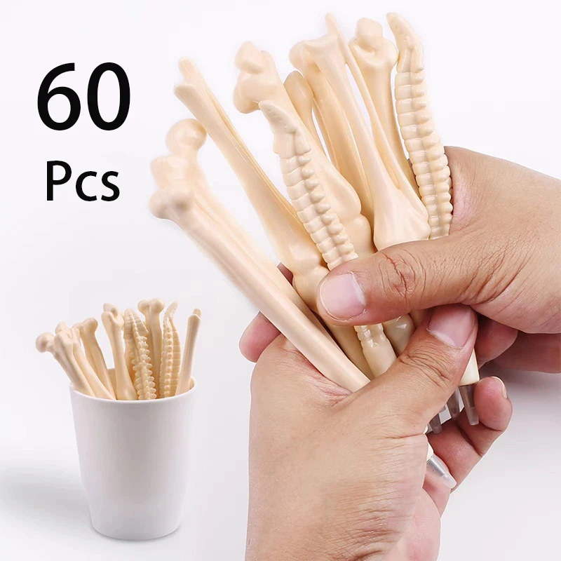 60Pcs Halloween Decor Bone Shape Ballpoint Pens Novelty Skeleton Ballpoint Pen Funny Pen Gifts for Artist Doctor Nurse