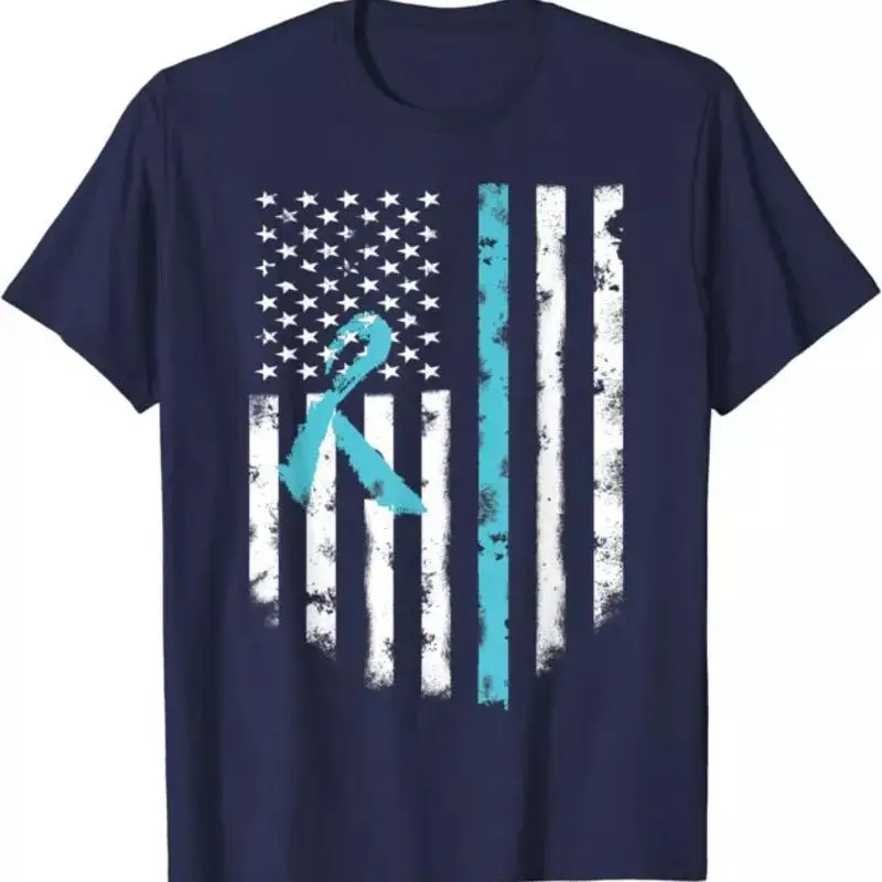 

Pcos Awareness Month Teal Ribbon American Flag T Shirt