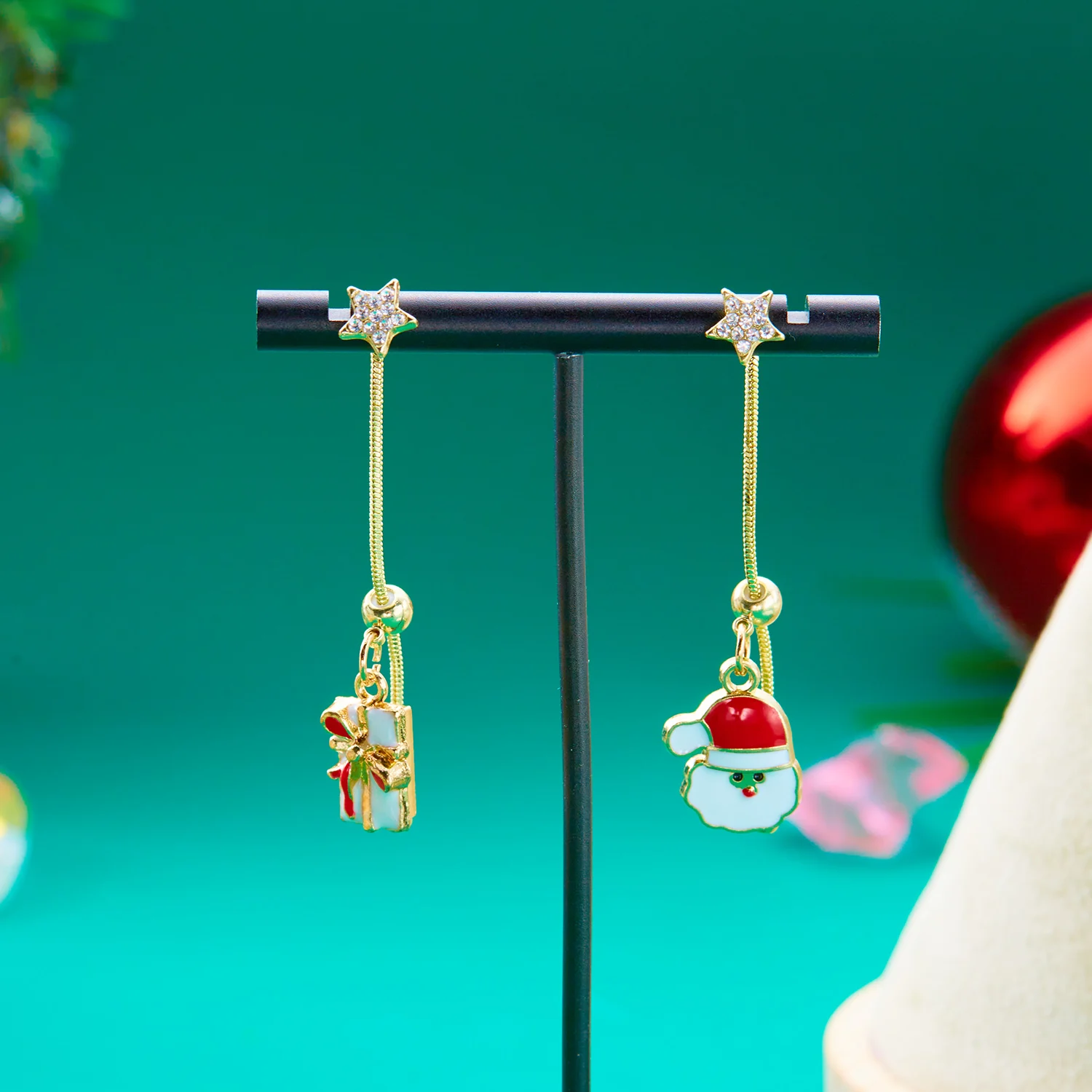 Trend ige asymmetrische Weihnachten Santa Quaste Ohr stecker für Frauen Schmuck Emaille Weihnachten Stern Baum Geschenk box durchbohrt baumeln Bijoux