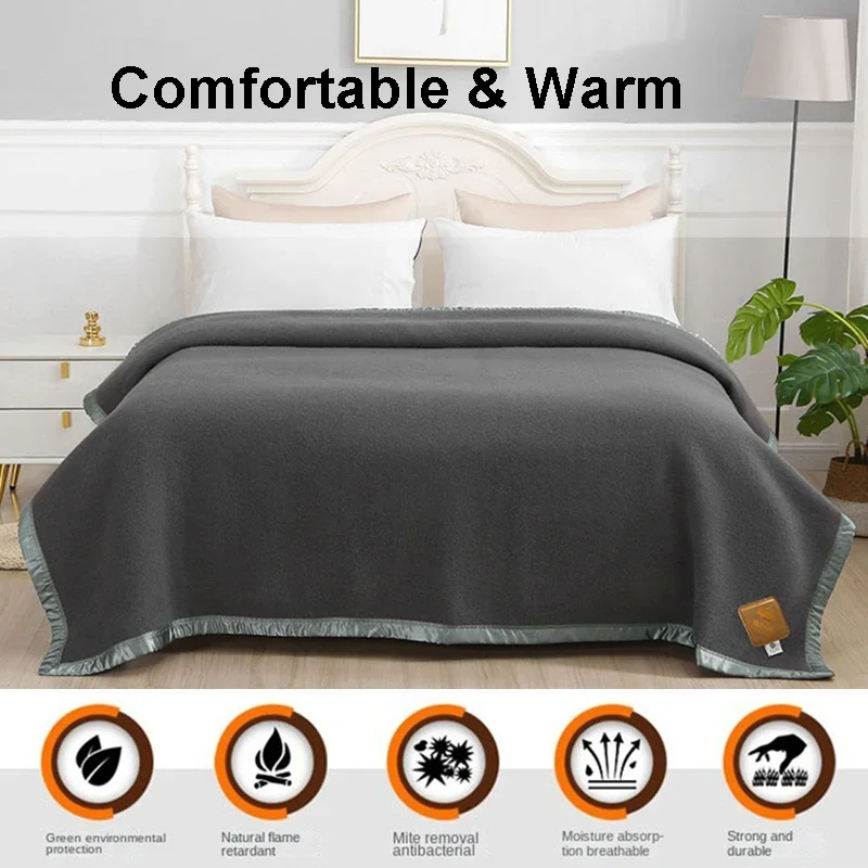 Gery Wool Blankets 70% Wool 30% Cashmere 1.5*2/1.8*2/2*2.3m Warm Comforter Wool Blanket For Winter Dormitory Sofa Bedding Camp