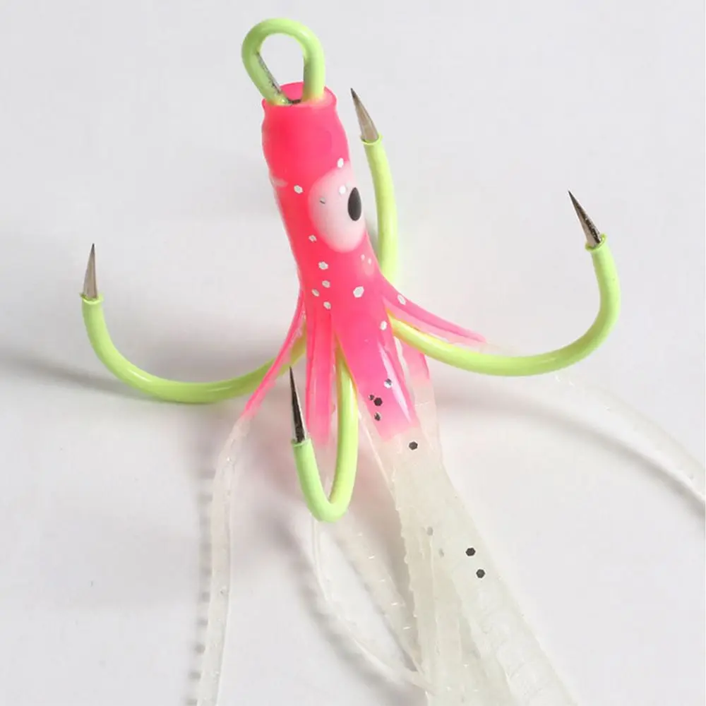 6/10pcs Artificial Anchor Hook Octopus Squid Bait Four Hook Fishing Hook Night Light Claw Hook