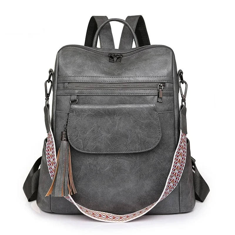 PU Leather 2026 Women Backpack Large Capacity Multi-Pocket Multifunctional Laptop Bag Travel Shoulder Handbag