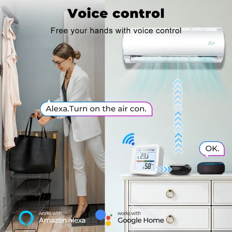 Sensore di umidità della temperatura Tuya igrometro Wifi Smart Wifi tramite Alexa Google Home controllo della retroilluminazione sensore termometro LCD Displ